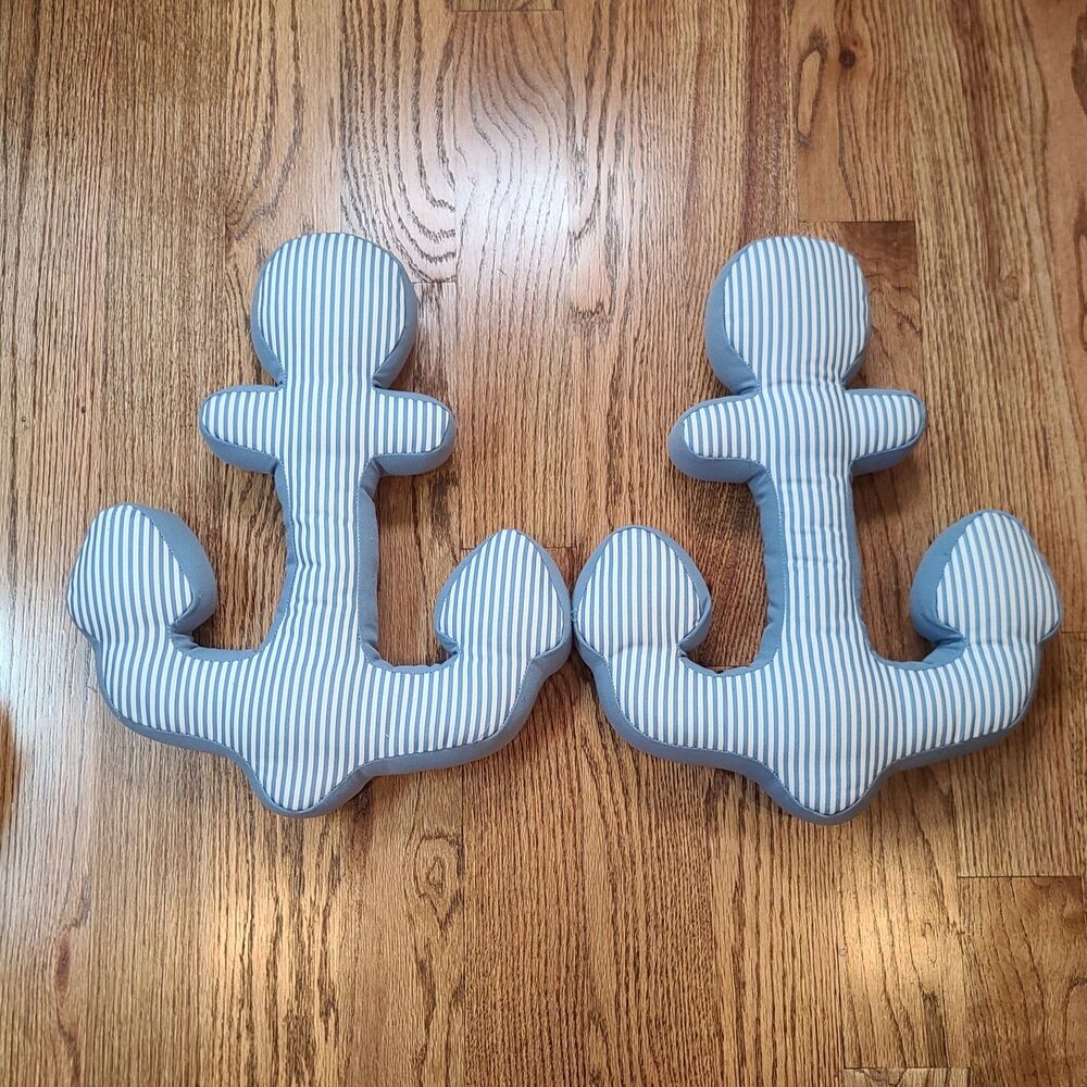 VALUE BUNDLE: 2 Anchor Pillows 16" Blue Nautical Coastal Lake Beach House Decor - Picture 2 of 2